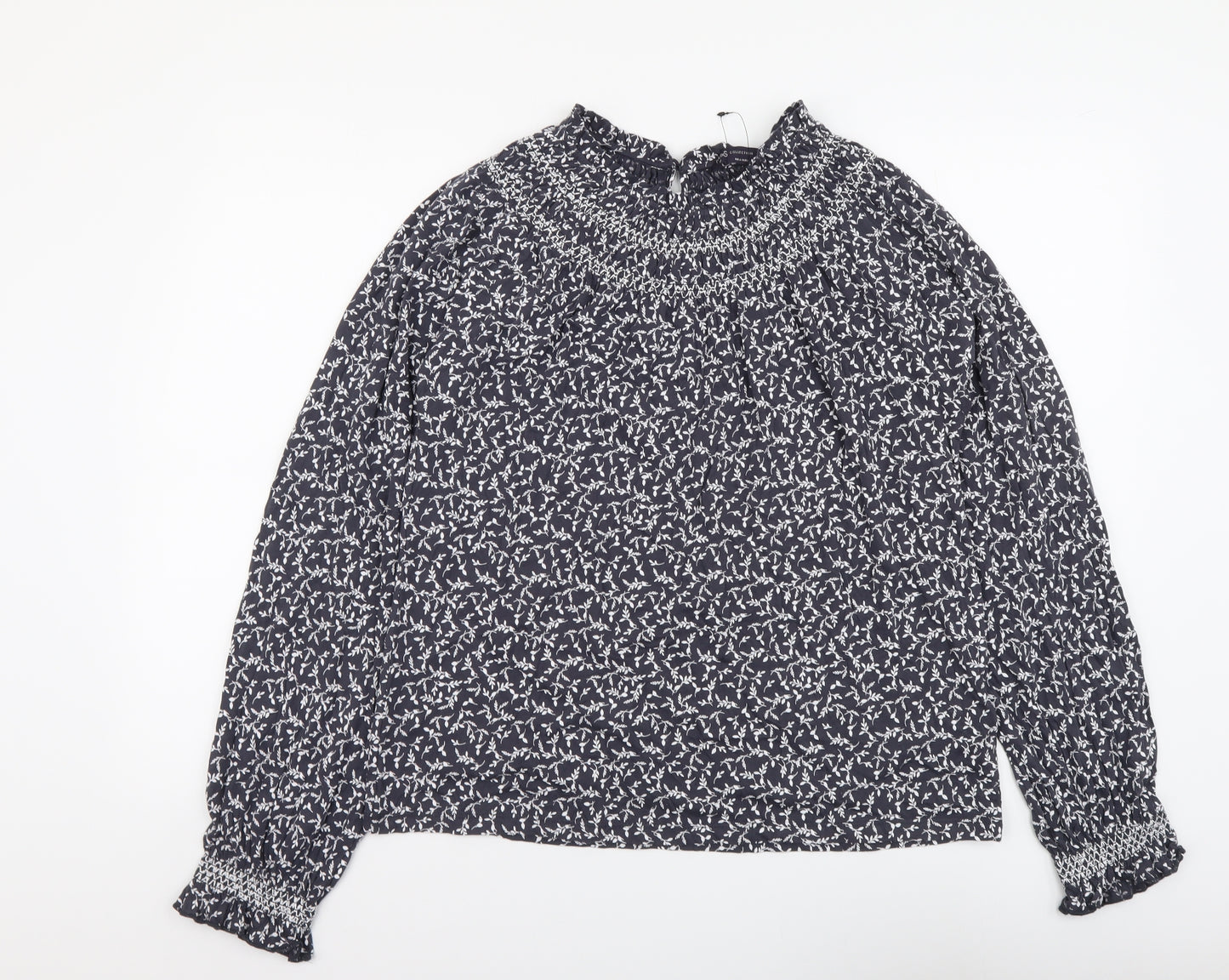 Marks and Spencer Womens Grey Floral Cotton Basic Blouse Size 10 Round Neck