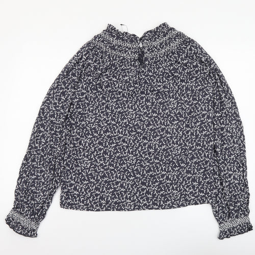 Marks and Spencer Womens Grey Floral Cotton Basic Blouse Size 10 Round Neck