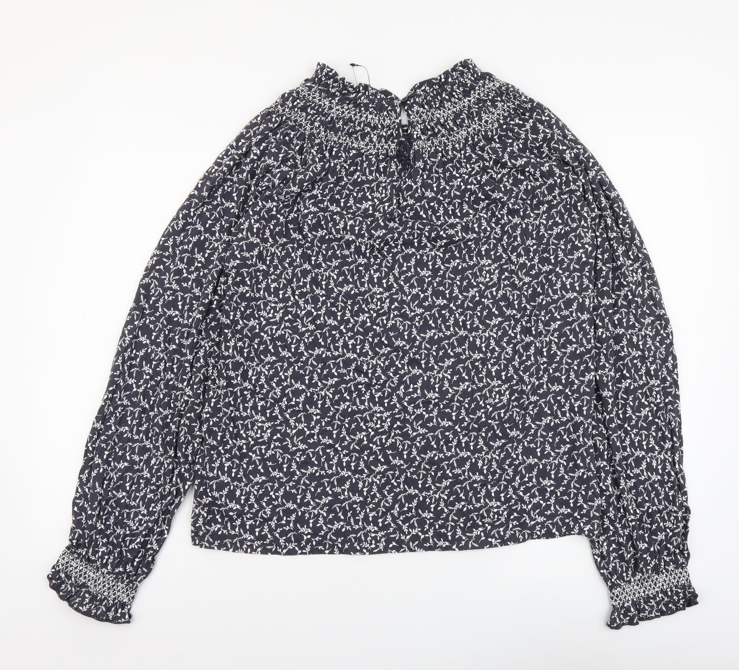 Marks and Spencer Womens Grey Floral Cotton Basic Blouse Size 10 Round Neck