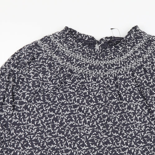 Marks and Spencer Womens Grey Floral Cotton Basic Blouse Size 10 Round Neck