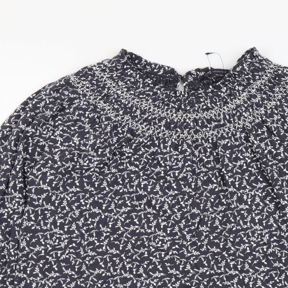 Marks and Spencer Womens Grey Floral Cotton Basic Blouse Size 10 Round Neck