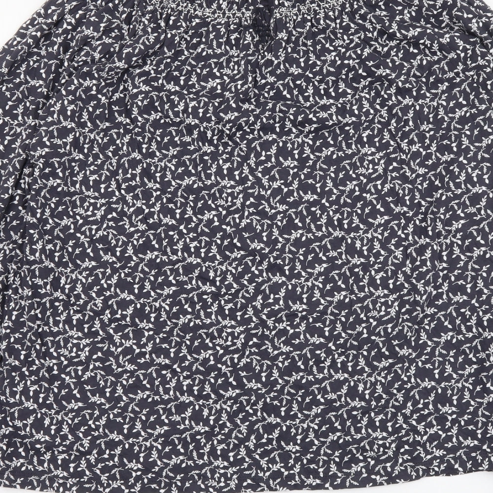 Marks and Spencer Womens Grey Floral Cotton Basic Blouse Size 10 Round Neck