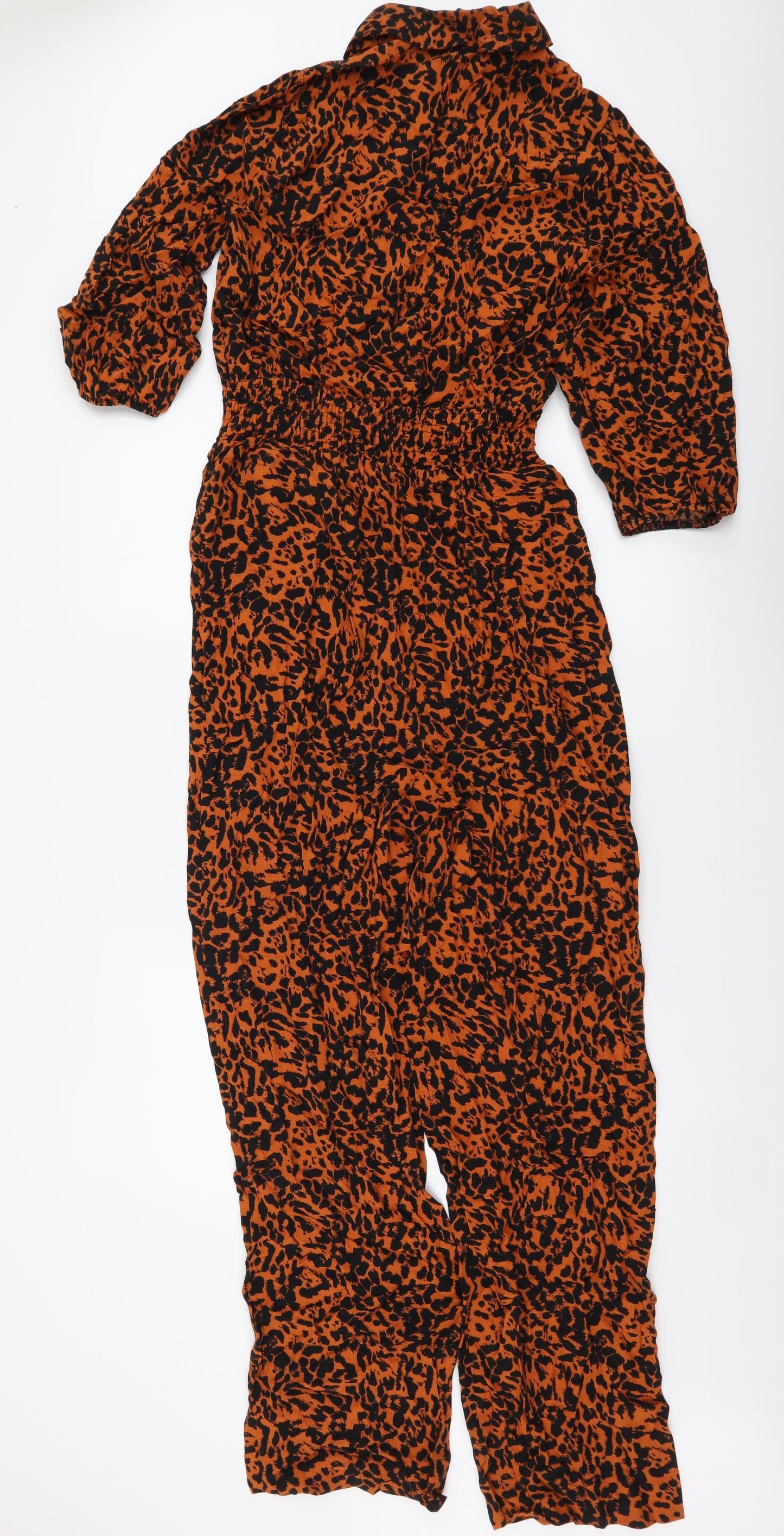 Marks and Spencer Womens Brown Animal Print Viscose Jumpsuit One-Piece Size 10 Button - Leopard skin pattern