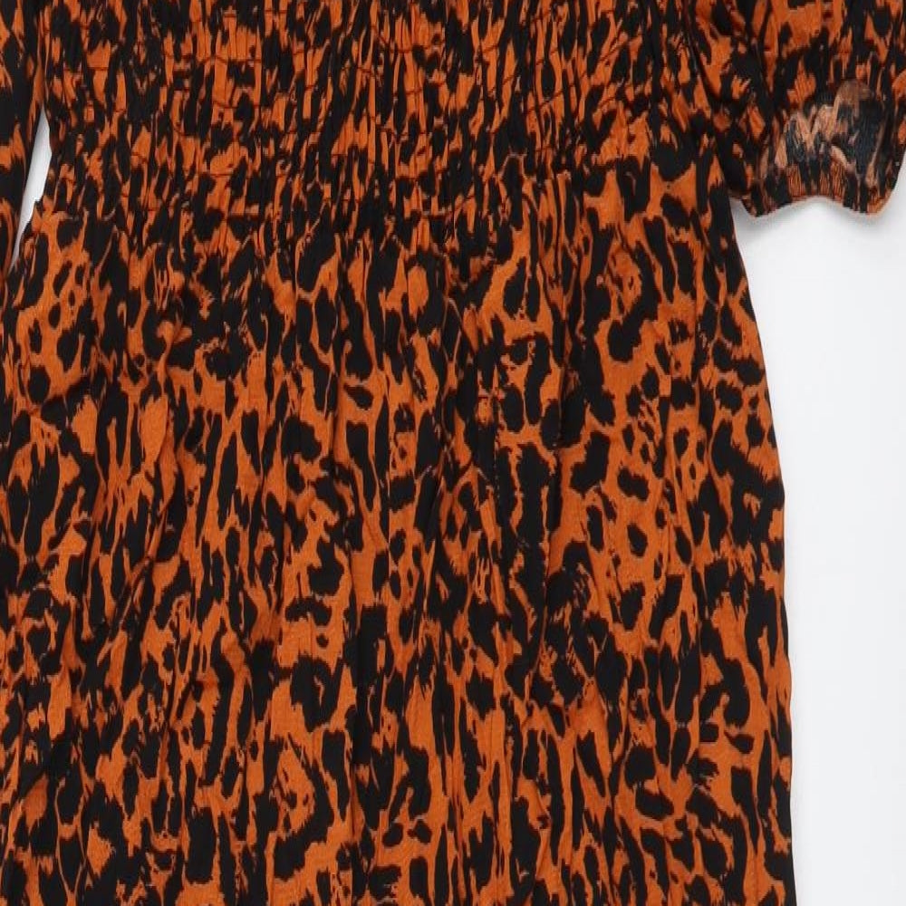 Marks and Spencer Womens Brown Animal Print Viscose Jumpsuit One-Piece Size 10 Button - Leopard skin pattern