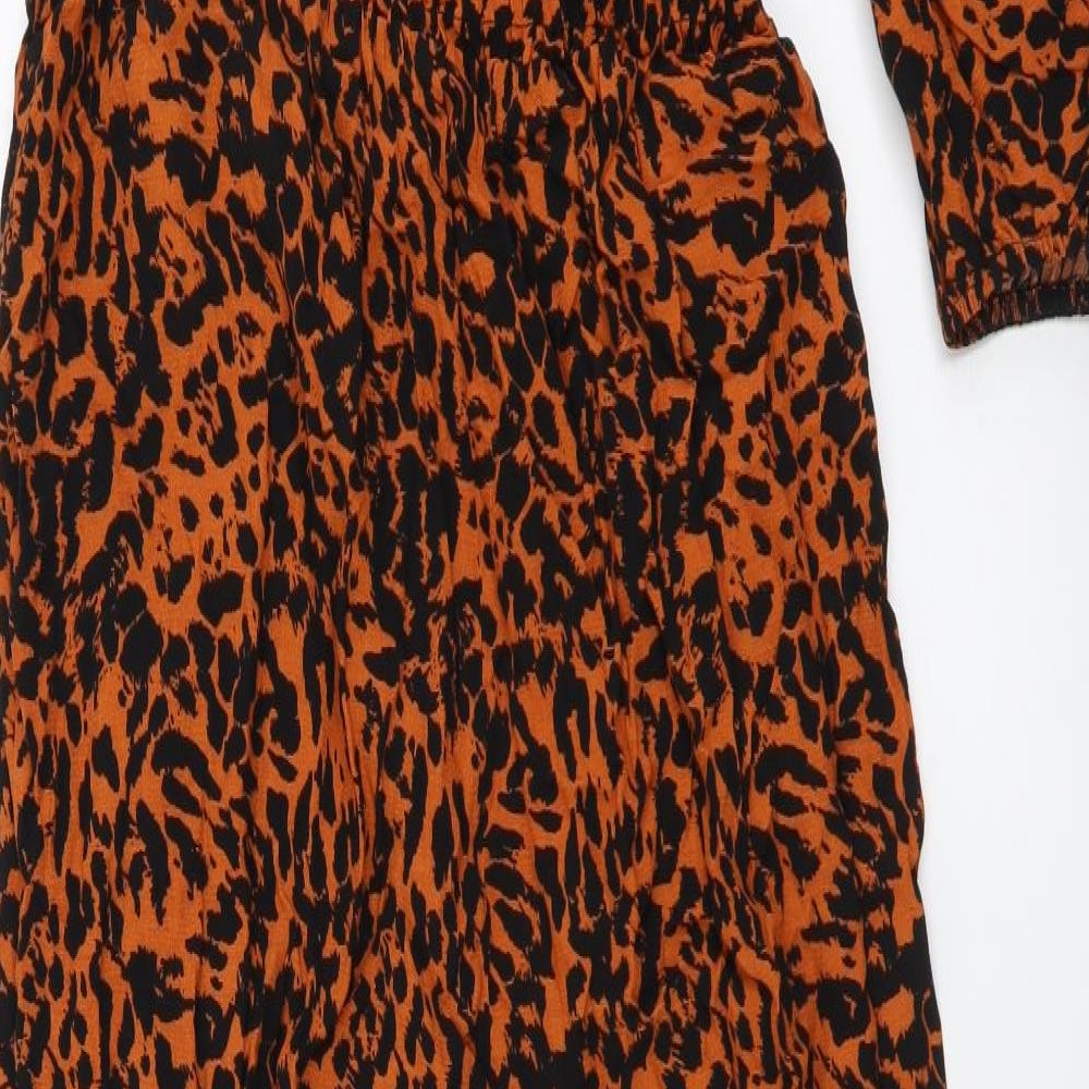Marks and Spencer Womens Brown Animal Print Viscose Jumpsuit One-Piece Size 10 Button - Leopard skin pattern