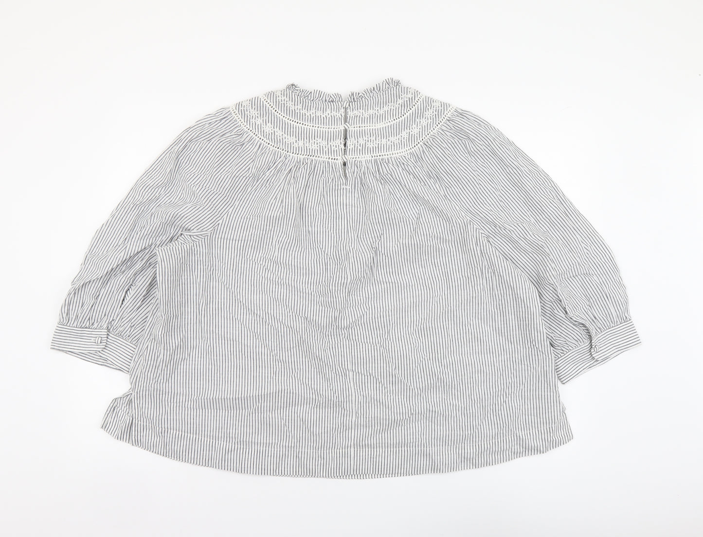 Marks and Spencer Womens Grey Striped Cotton Basic Blouse Size 18 Round Neck