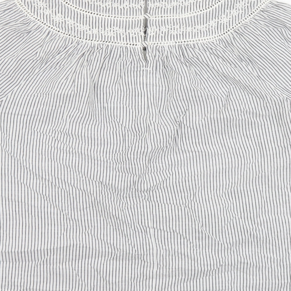 Marks and Spencer Womens Grey Striped Cotton Basic Blouse Size 18 Round Neck