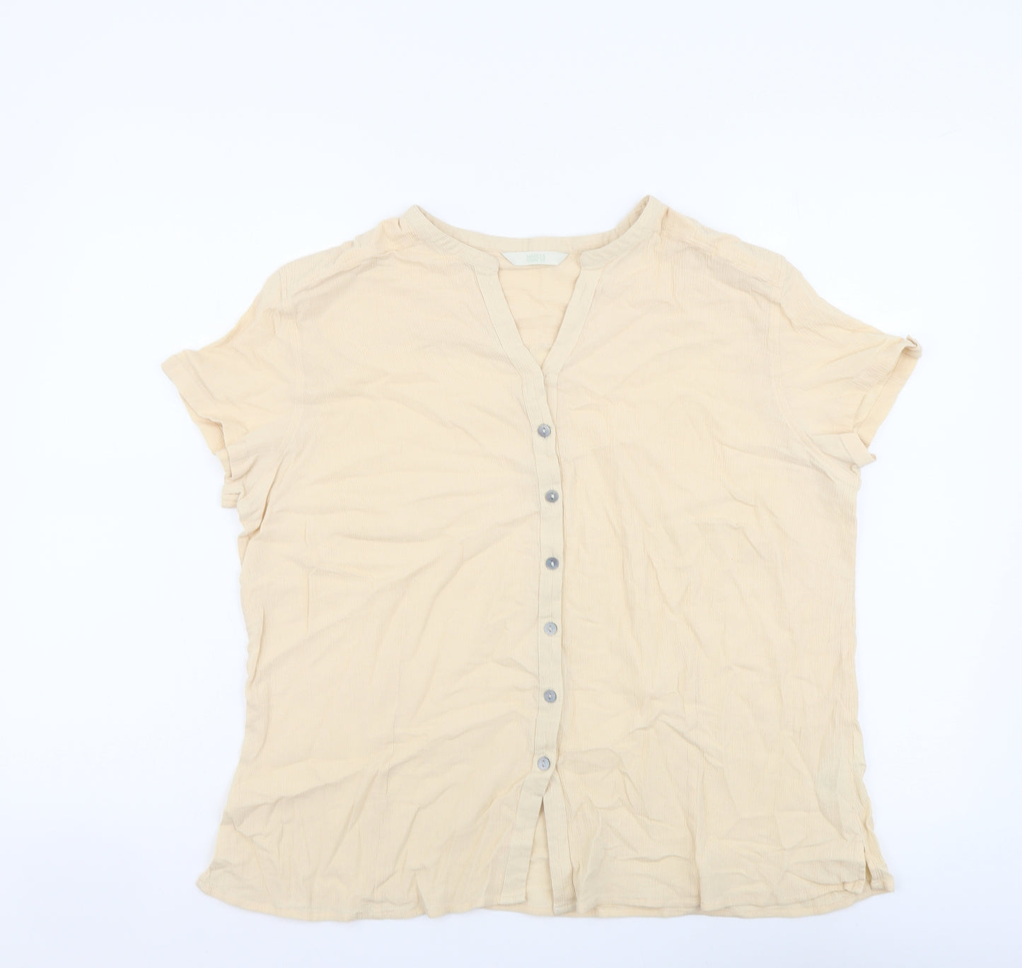 Marks and Spencer Womens Beige Cotton Basic Button-Up Size 18 V-Neck