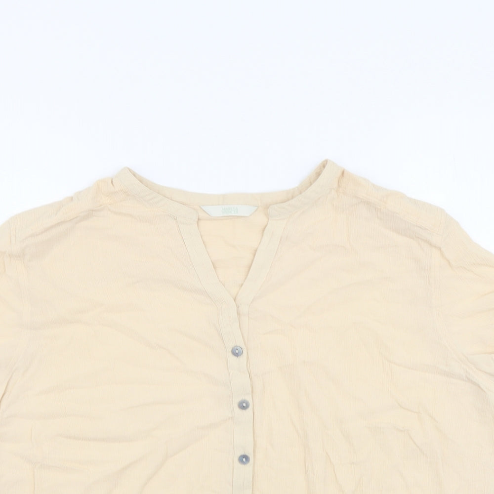 Marks and Spencer Womens Beige Cotton Basic Button-Up Size 18 V-Neck