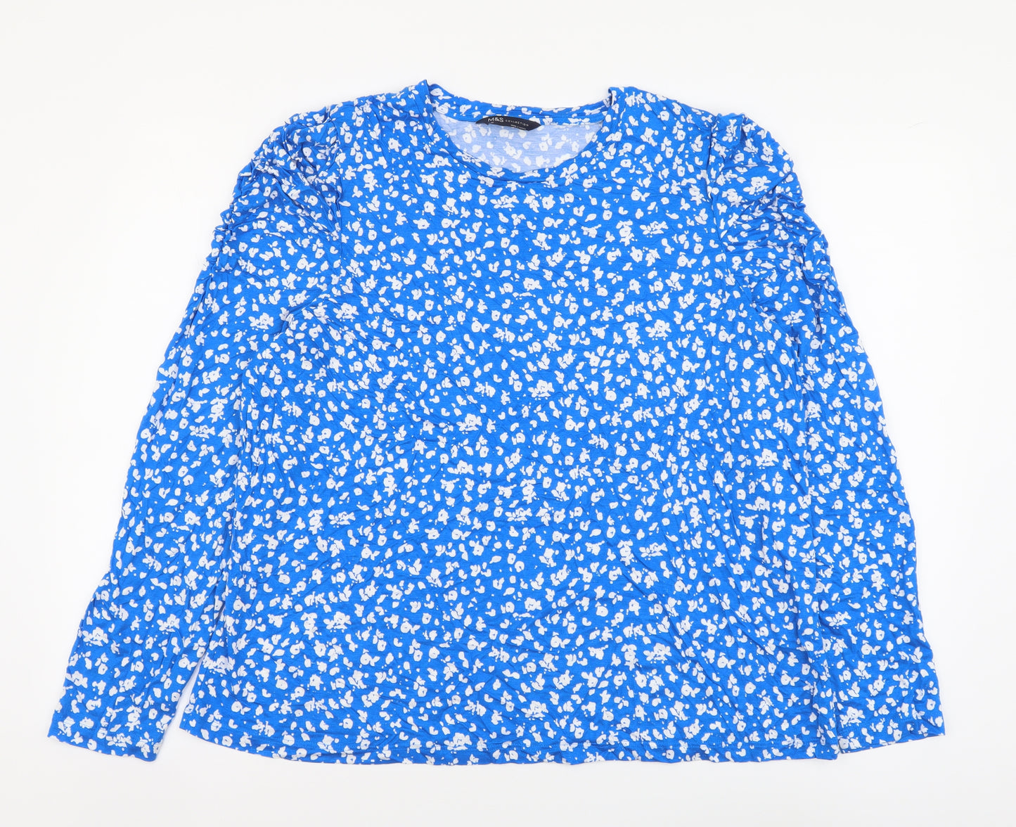 Marks and Spencer Womens Blue Geometric Viscose Basic Blouse Size 20 Round Neck