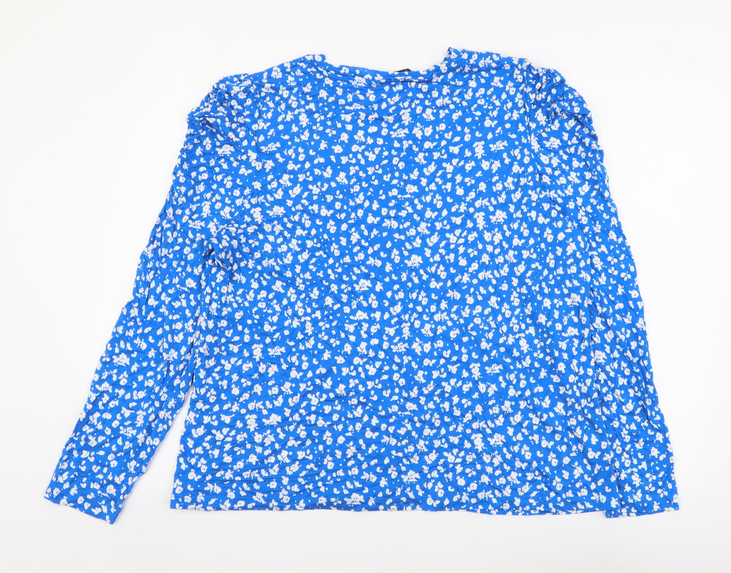 Marks and Spencer Womens Blue Geometric Viscose Basic Blouse Size 20 Round Neck