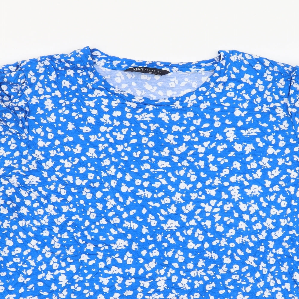 Marks and Spencer Womens Blue Geometric Viscose Basic Blouse Size 20 Round Neck