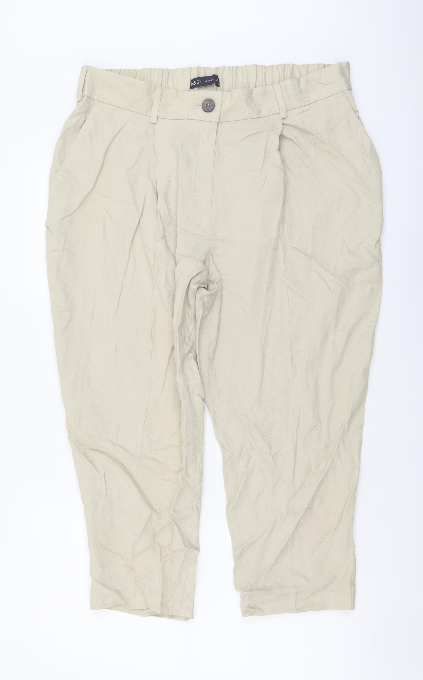 Marks and Spencer Womens Beige Lyocell Cropped Trousers Size 16 L21 in Regular Button