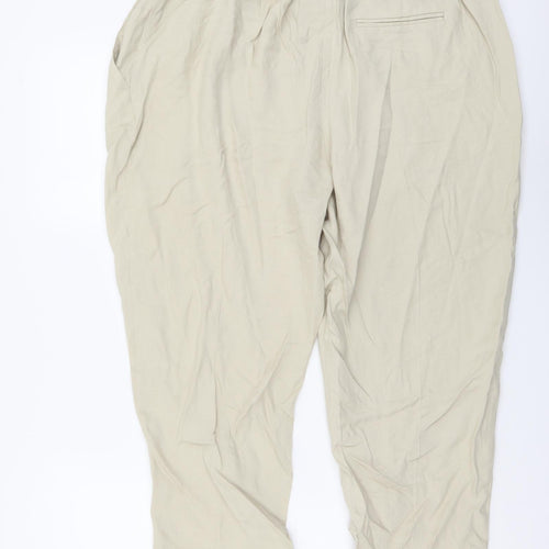 Marks and Spencer Womens Beige Lyocell Cropped Trousers Size 16 L21 in Regular Button