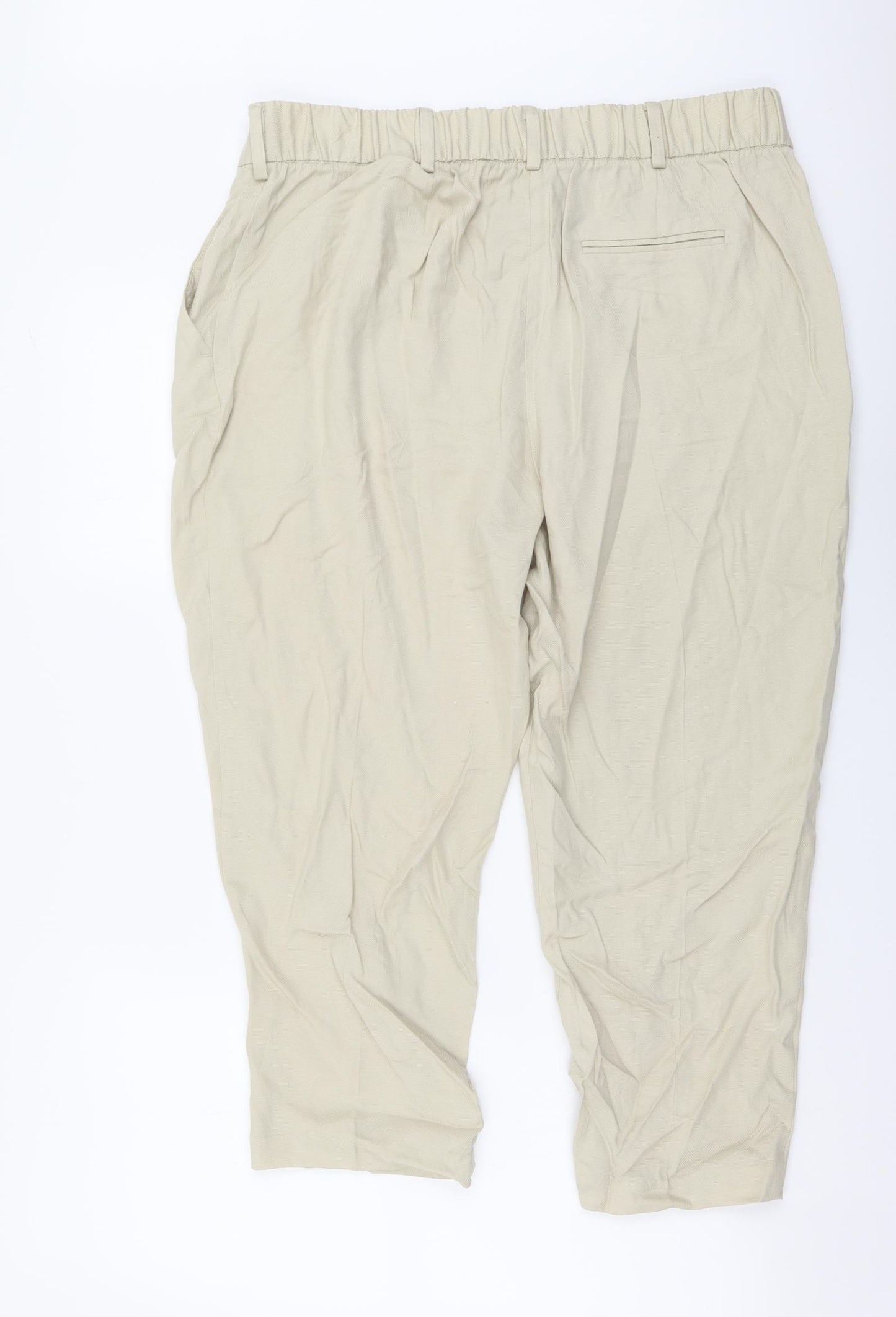 Marks and Spencer Womens Beige Lyocell Cropped Trousers Size 16 L21 in Regular Button