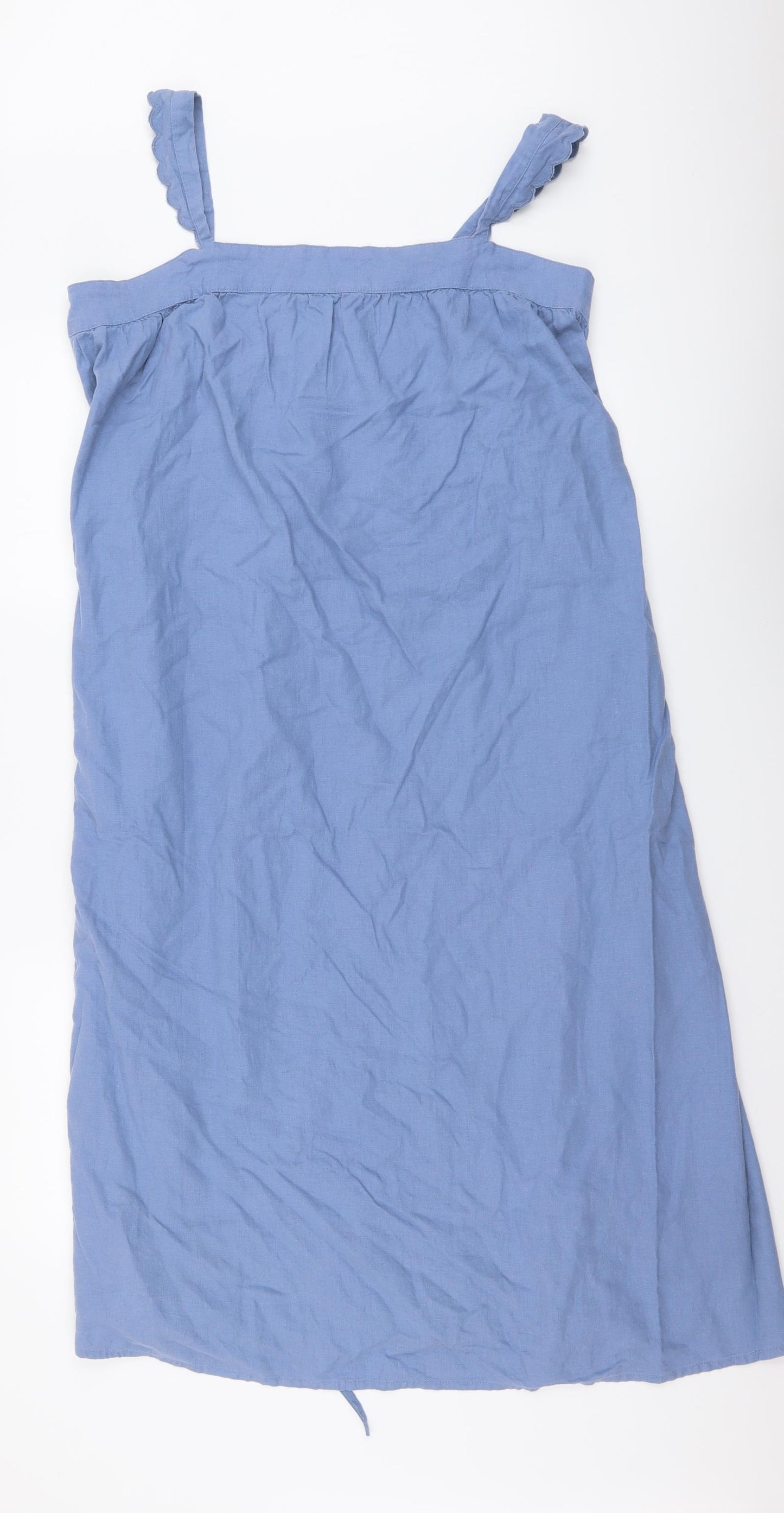 Marks and Spencer Womens Blue Linen A-Line Size 10 Square Neck Pullover