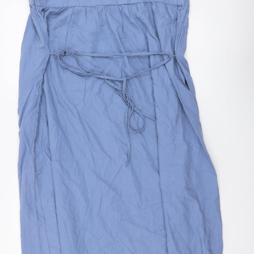 Marks and Spencer Womens Blue Linen A-Line Size 10 Square Neck Pullover