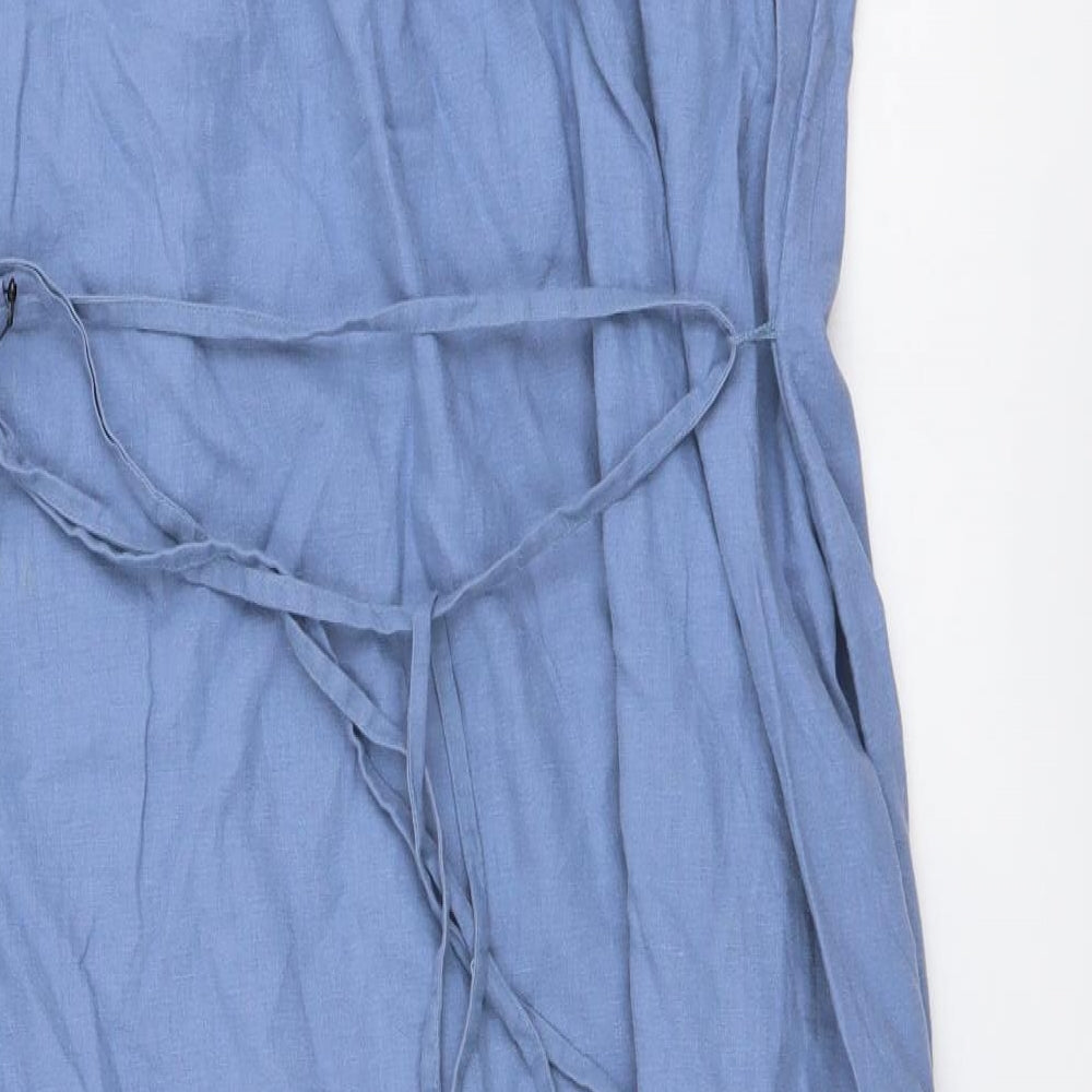 Marks and Spencer Womens Blue Linen A-Line Size 10 Square Neck Pullover