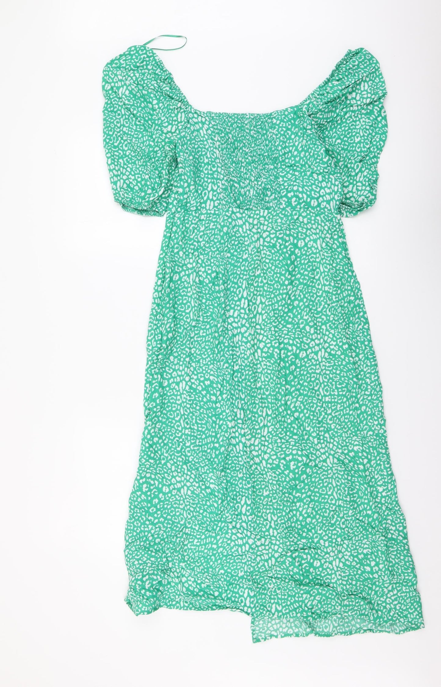 Marks and Spencer Womens Green Animal Print Viscose A-Line Size 8 Off the Shoulder Pullover - Leopard pattern
