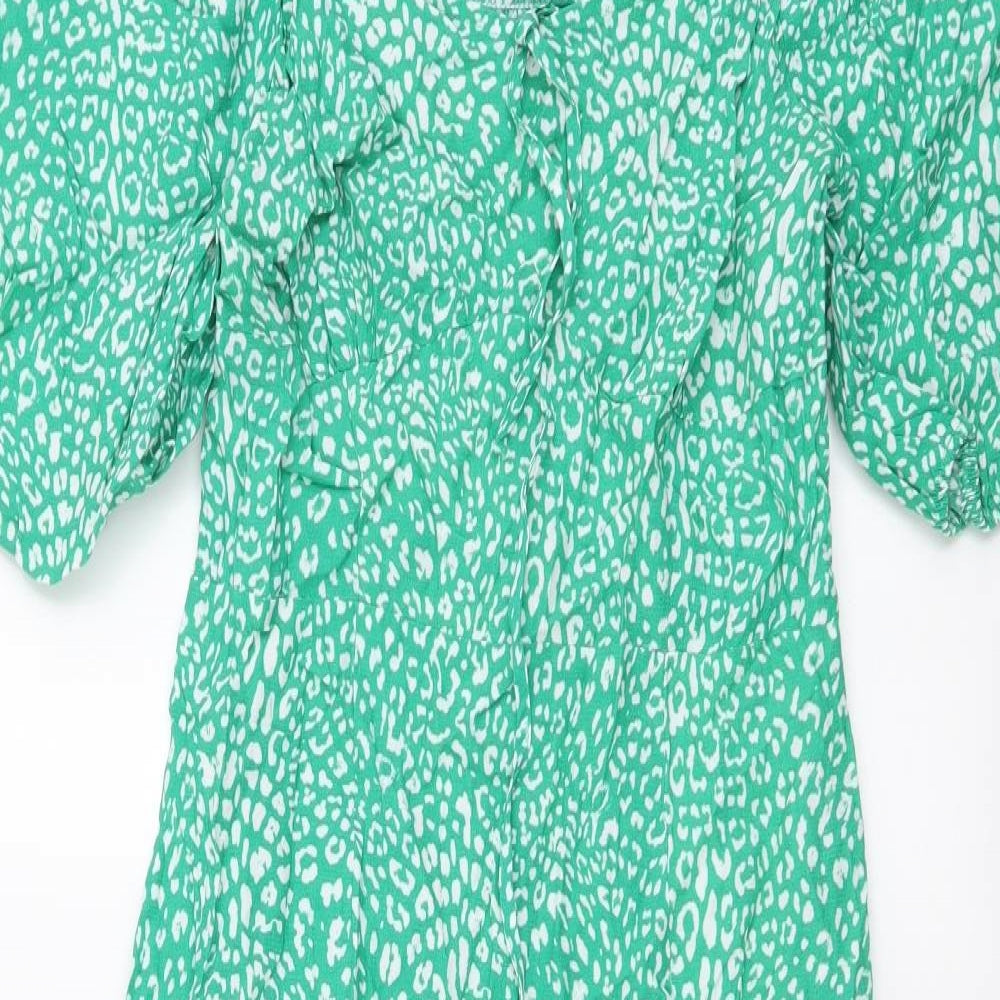 Marks and Spencer Womens Green Animal Print Viscose A-Line Size 8 Off the Shoulder Pullover - Leopard pattern