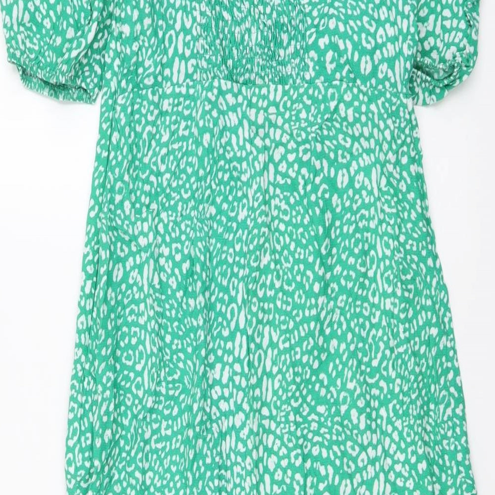 Marks and Spencer Womens Green Animal Print Viscose A-Line Size 8 Off the Shoulder Pullover - Leopard pattern