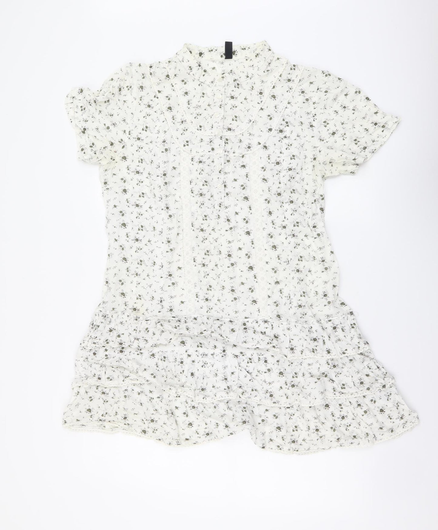 VERO MODA Womens Beige Floral Cotton Shirt Dress Size XL Round Neck Button