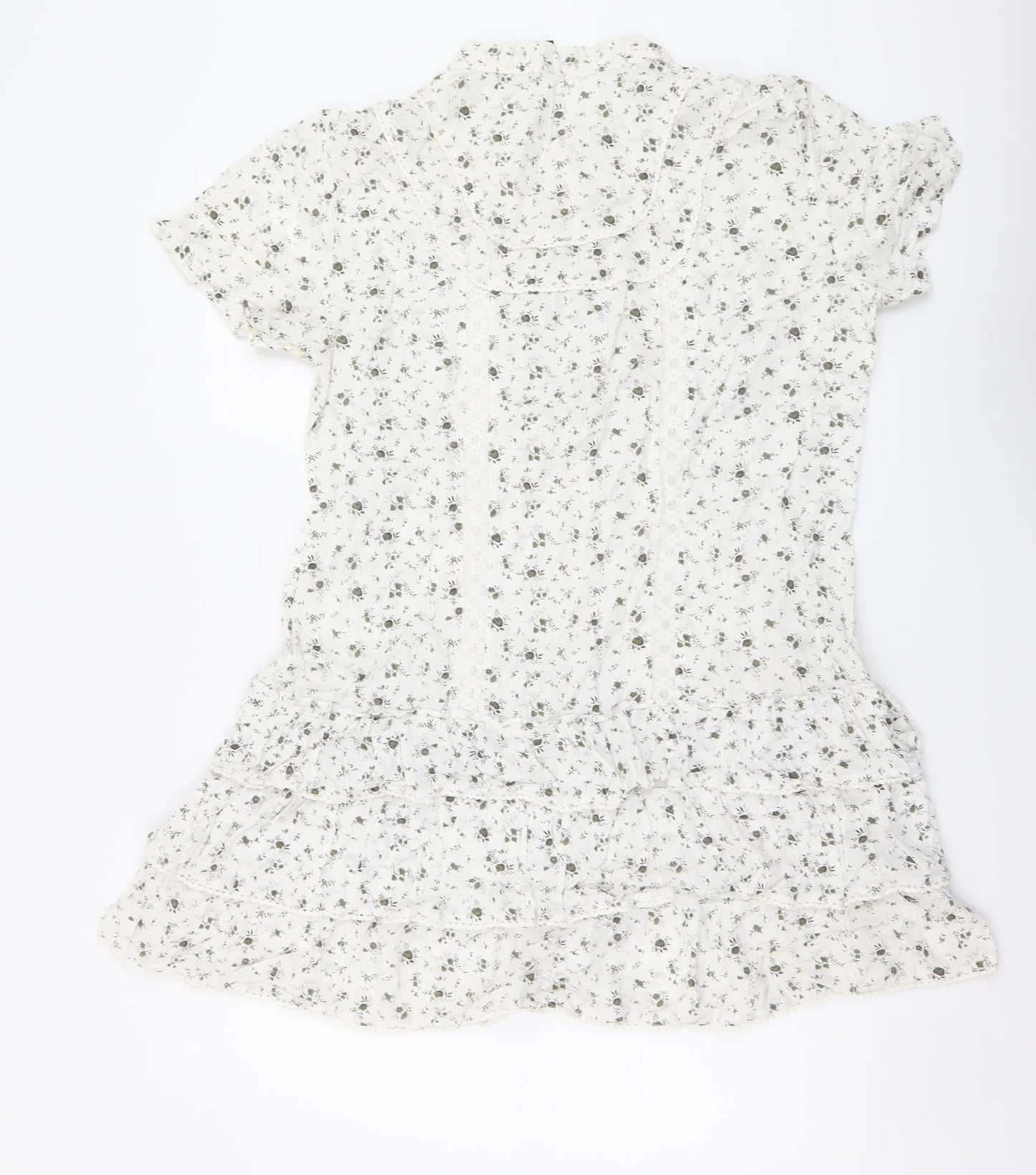 VERO MODA Womens Beige Floral Cotton Shirt Dress Size XL Round Neck Button