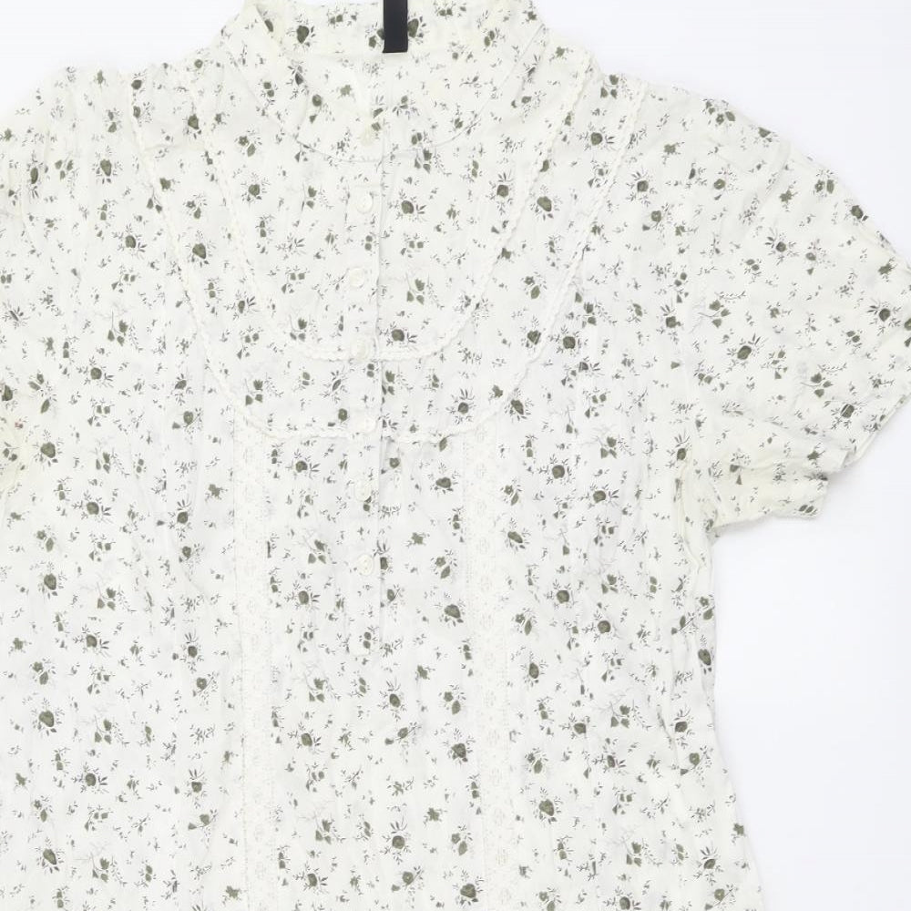 VERO MODA Womens Beige Floral Cotton Shirt Dress Size XL Round Neck Button