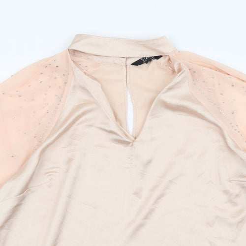 Star Womens Pink Polyester Basic Blouse Size 16 V-Neck