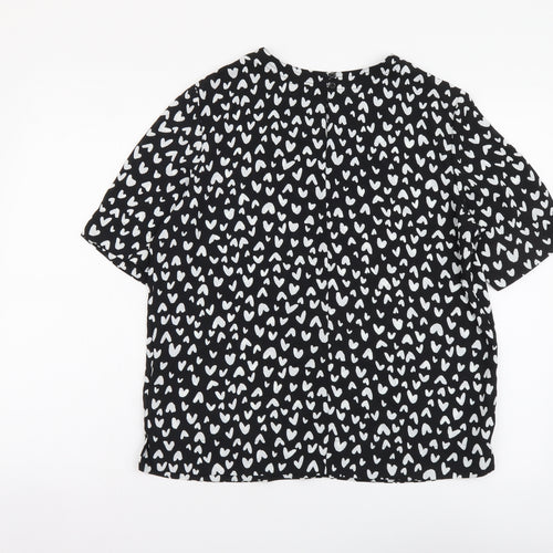 Marks and Spencer Womens Black Geometric Polyester Basic Blouse Size 10 Round Neck - Hearts pattern