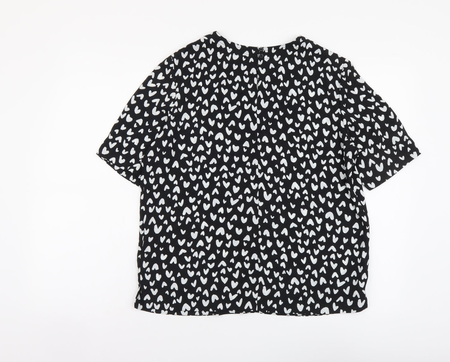 Marks and Spencer Womens Black Geometric Polyester Basic Blouse Size 10 Round Neck - Hearts pattern