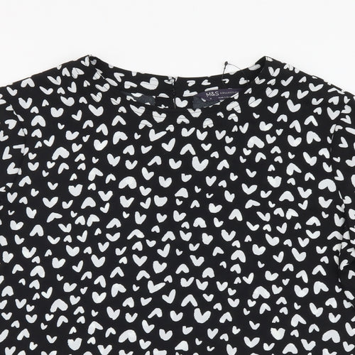 Marks and Spencer Womens Black Geometric Polyester Basic Blouse Size 10 Round Neck - Hearts pattern