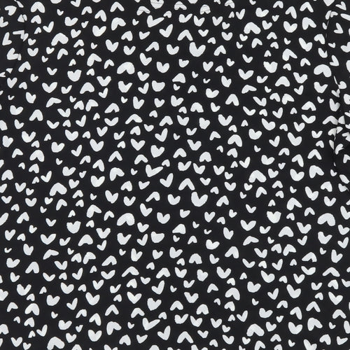 Marks and Spencer Womens Black Geometric Polyester Basic Blouse Size 10 Round Neck - Hearts pattern