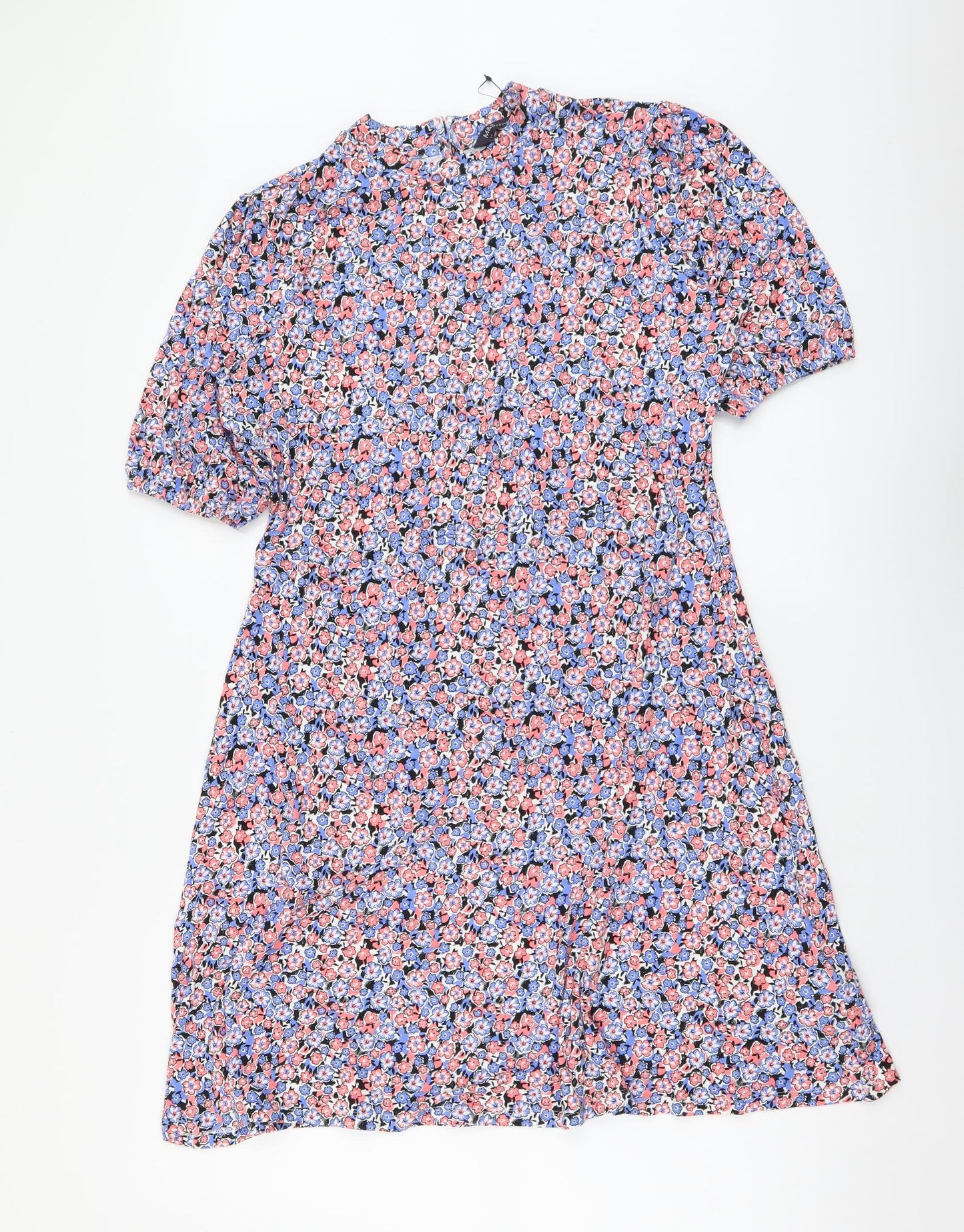 Marks and Spencer Womens Multicoloured Floral Viscose A-Line Size 14 Mock Neck Pullover