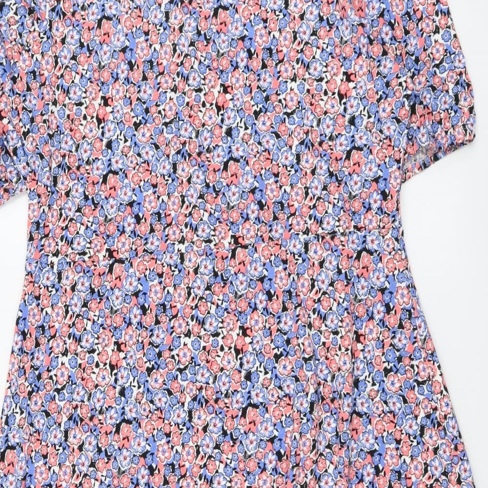 Marks and Spencer Womens Multicoloured Floral Viscose A-Line Size 14 Mock Neck Pullover