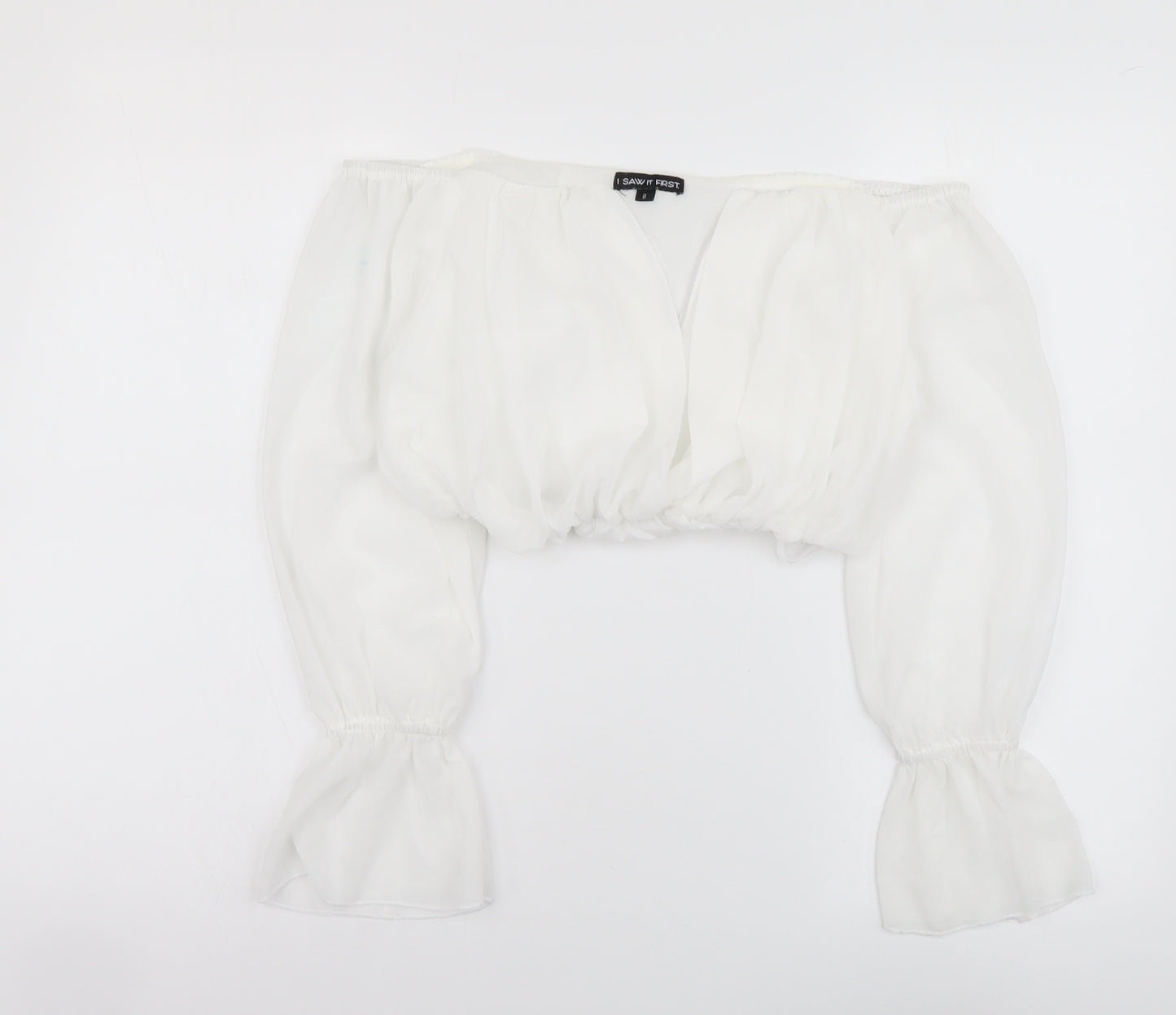 I SAW IT FIRST Womens White Polyester Cropped Blouse Size 8 V-Neck