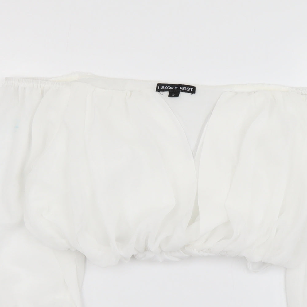 I SAW IT FIRST Womens White Polyester Cropped Blouse Size 8 V-Neck