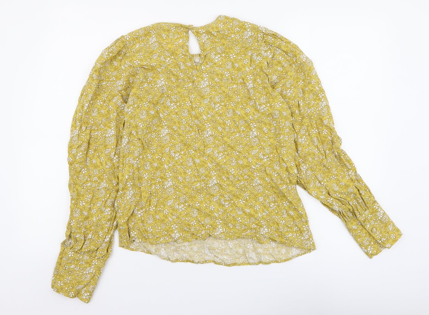Marks and Spencer Womens Yellow Floral Viscose Basic Blouse Size 10 Round Neck