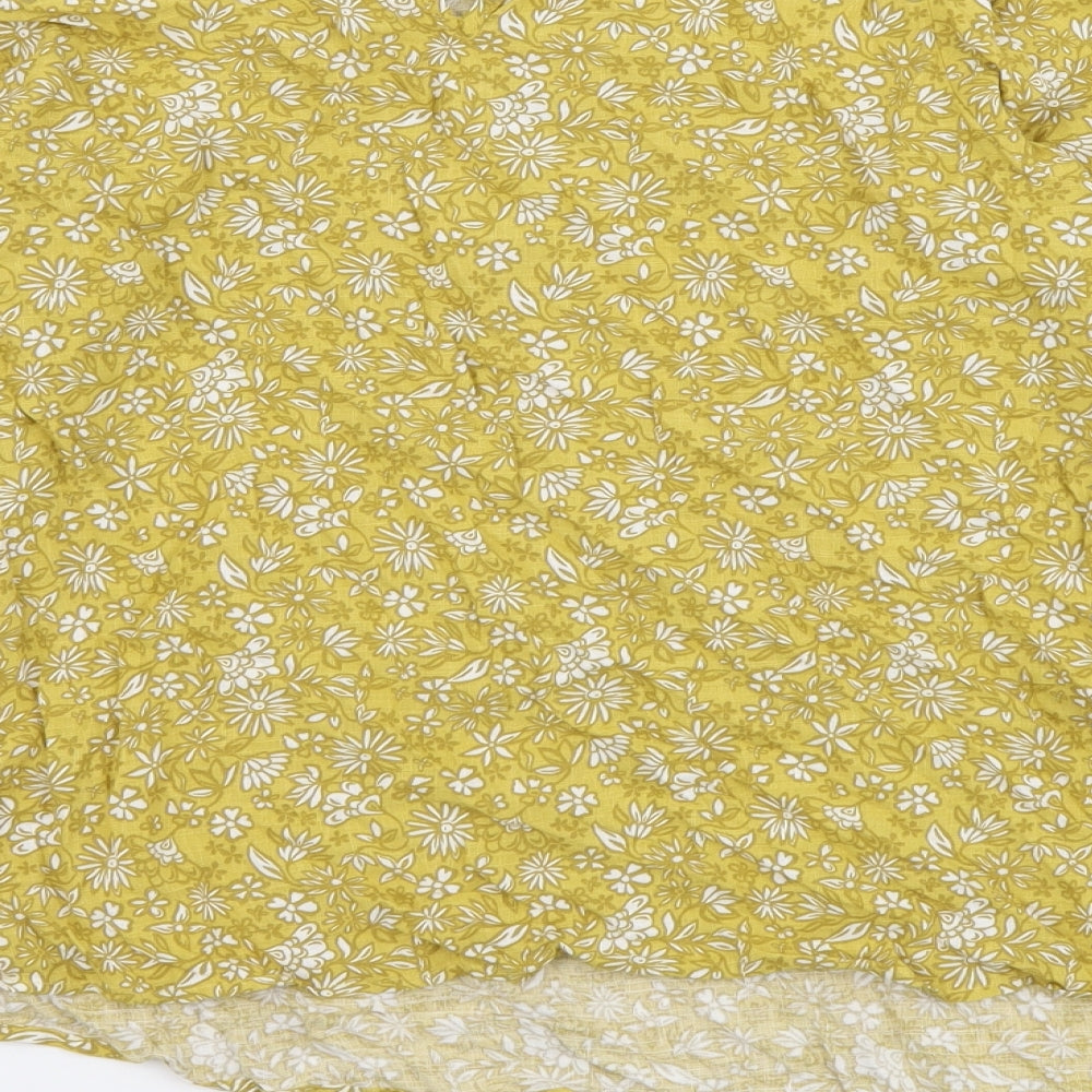 Marks and Spencer Womens Yellow Floral Viscose Basic Blouse Size 10 Round Neck