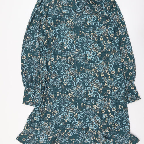 NEXT Womens Blue Floral Polyester A-Line Size 12 Collared Pullover