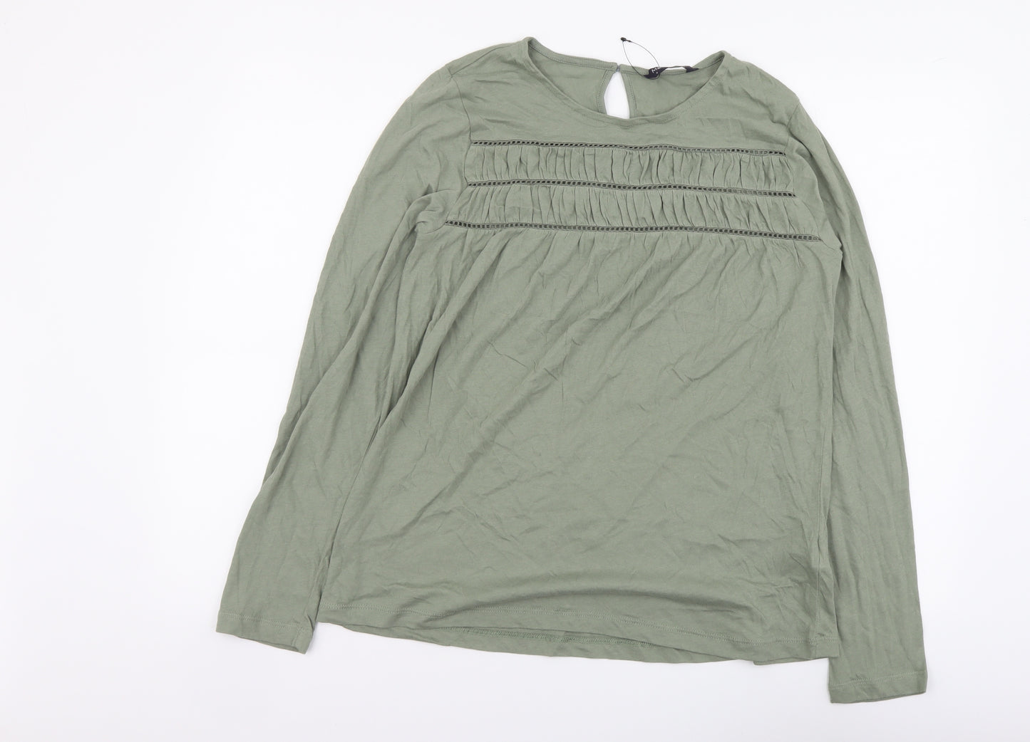 Marks and Spencer Womens Green Cotton Basic Blouse Size 8 Round Neck