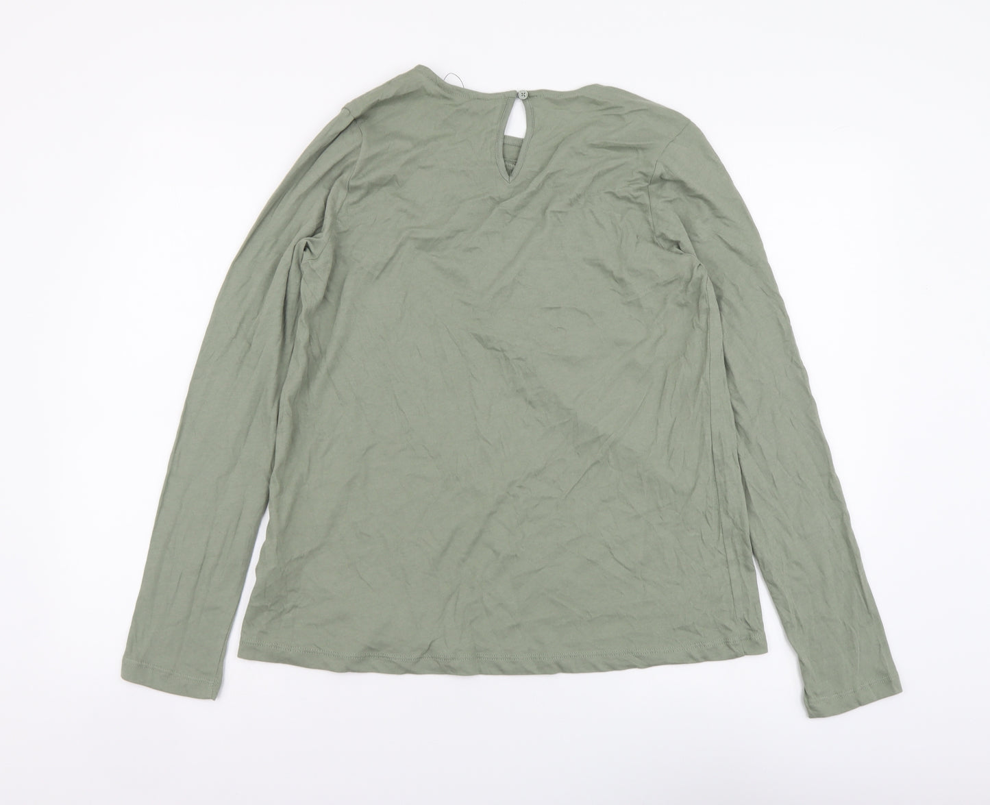 Marks and Spencer Womens Green Cotton Basic Blouse Size 8 Round Neck