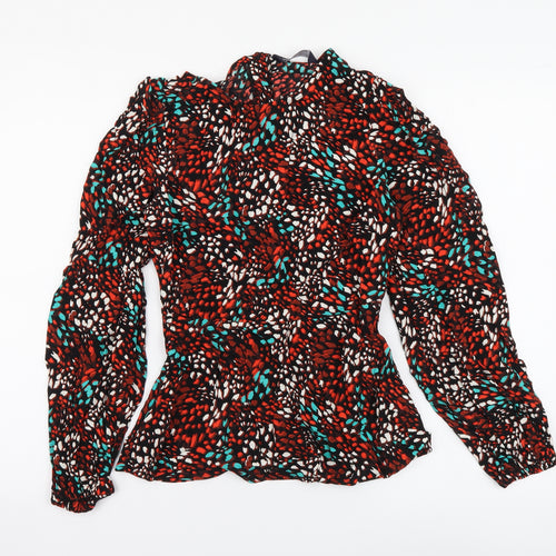 Marks and Spencer Womens Red Geometric Viscose Basic Blouse Size 6 Round Neck