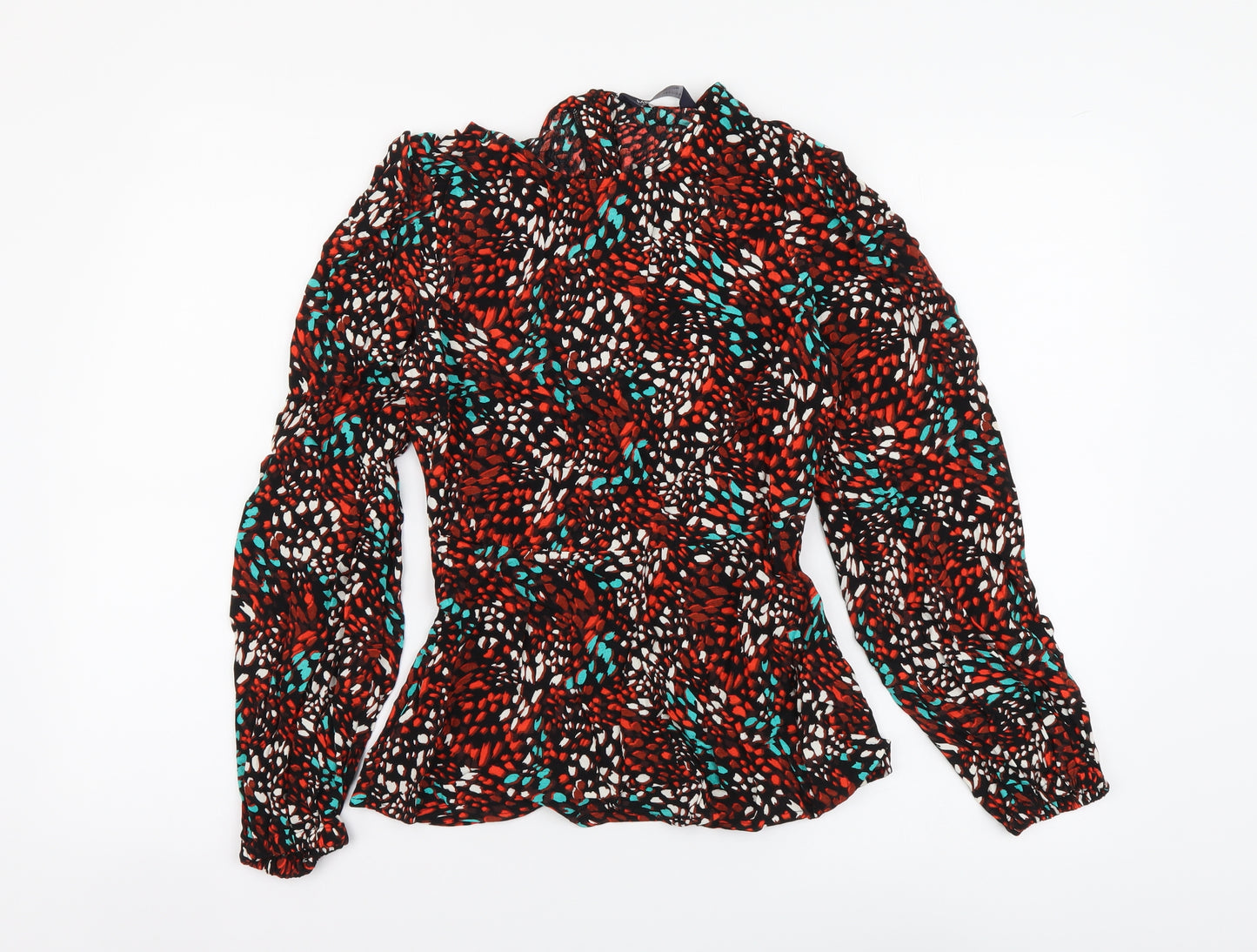 Marks and Spencer Womens Red Geometric Viscose Basic Blouse Size 6 Round Neck