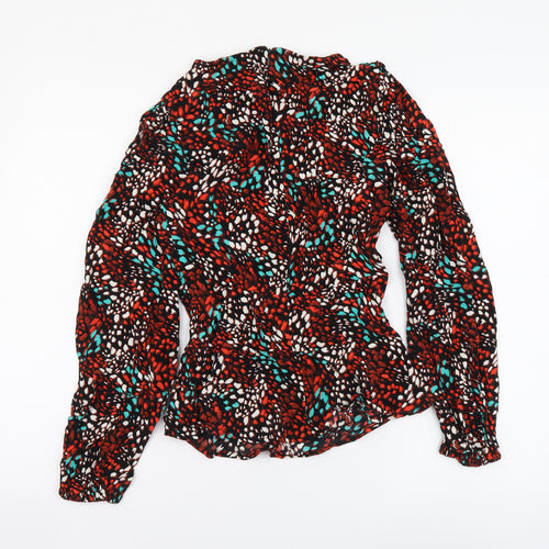 Marks and Spencer Womens Red Geometric Viscose Basic Blouse Size 6 Round Neck