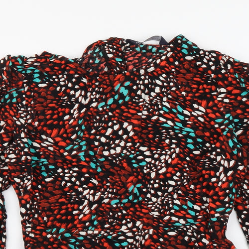 Marks and Spencer Womens Red Geometric Viscose Basic Blouse Size 6 Round Neck