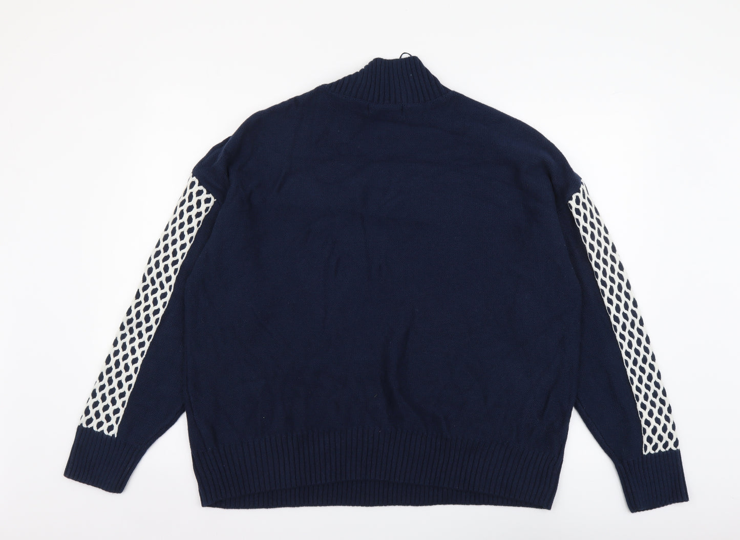 Marks and Spencer Womens Blue Mock Neck Geometric Cotton Pullover Jumper Size L