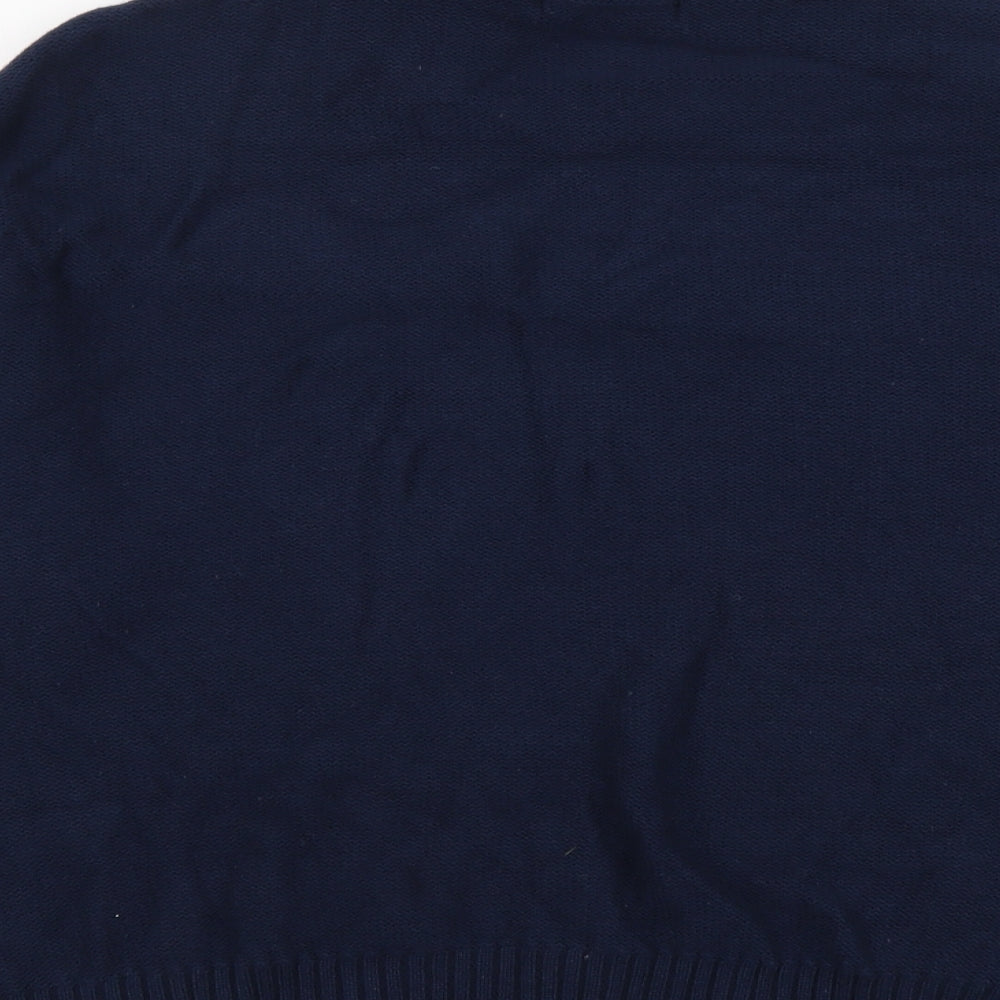 Marks and Spencer Womens Blue Mock Neck Geometric Cotton Pullover Jumper Size L