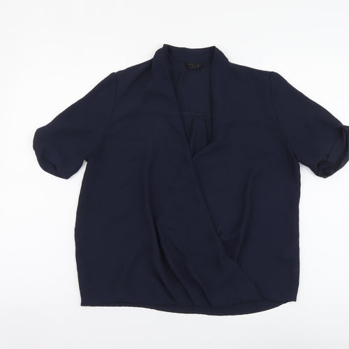 Topshop Womens Blue Polyester Basic Blouse Size 8 V-Neck