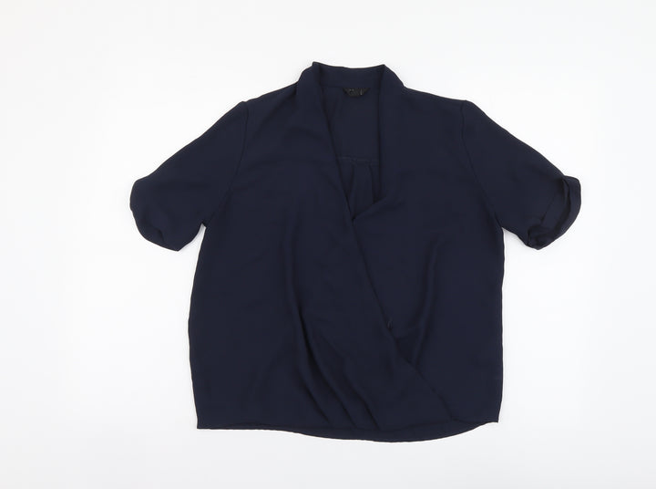 Topshop Womens Blue Polyester Basic Blouse Size 8 V-Neck